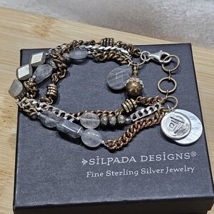 Silpada 925 Silver and Brass Gemstone and Glass Bead Bracelet